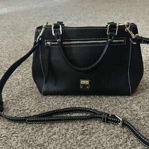 Dooney and Bourke black Pebble Grain Small Zip Satchel with crossbody strap